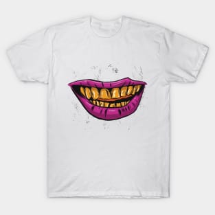 Funny Zombie Mouth Social Distancing Gold Cartoon Teeth Smile T-Shirt